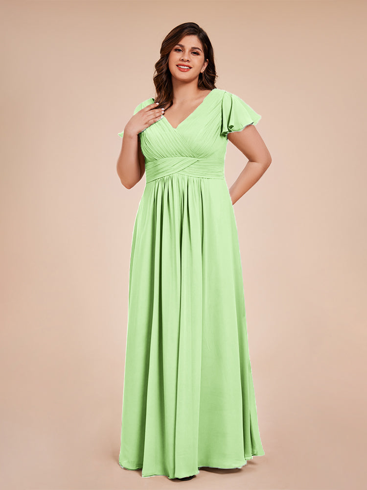 Charlie A-line V Neck Chiffon Plus Size Bridesmaid Dresses