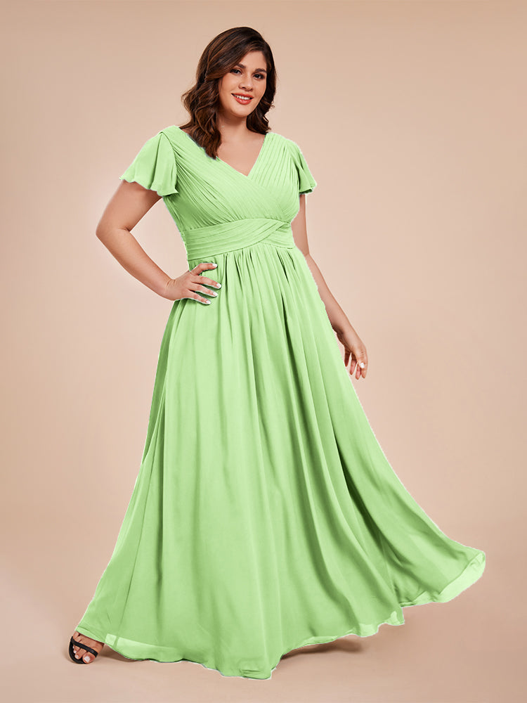 Charlie A-line V Neck Chiffon Plus Size Bridesmaid Dresses