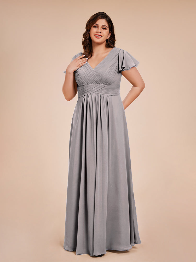 Charlie A-line V Neck Chiffon Plus Size Bridesmaid Dresses