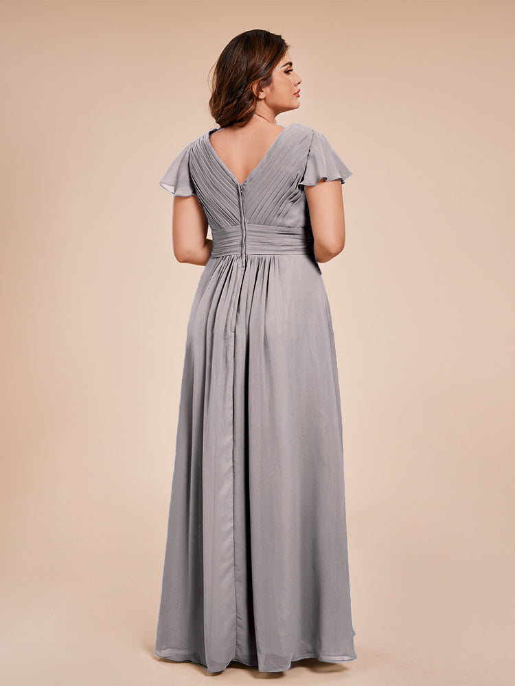 Charlie A-line V Neck Chiffon Plus Size Bridesmaid Dresses