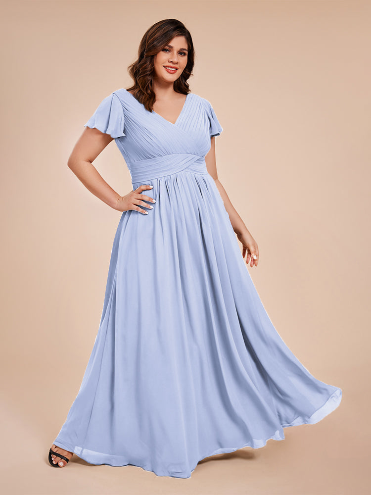 Charlie A-line V Neck Chiffon Plus Size Bridesmaid Dresses