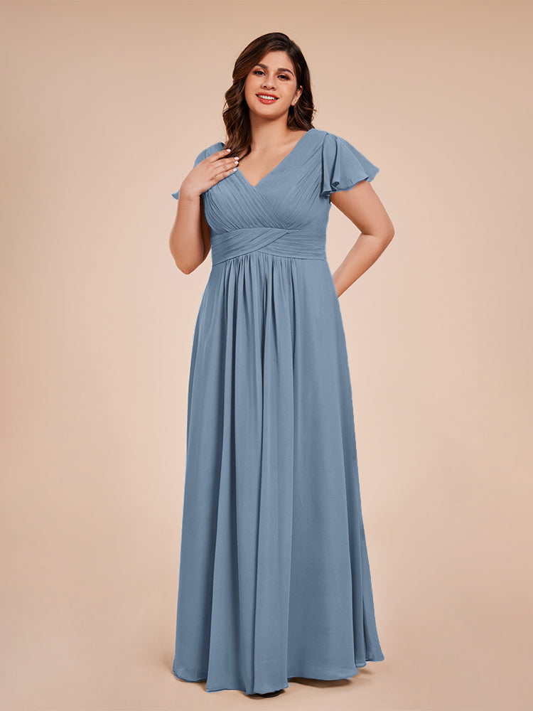 Charlie A-line V Neck Chiffon Plus Size Bridesmaid Dresses