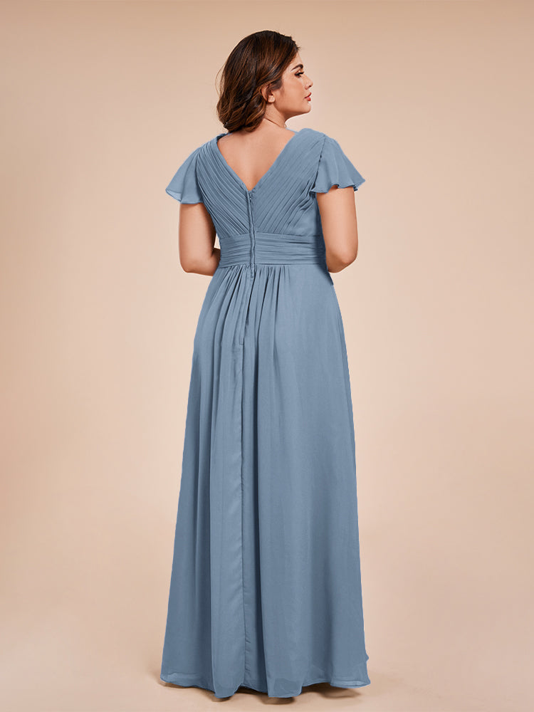 Charlie A-line V Neck Chiffon Plus Size Bridesmaid Dresses