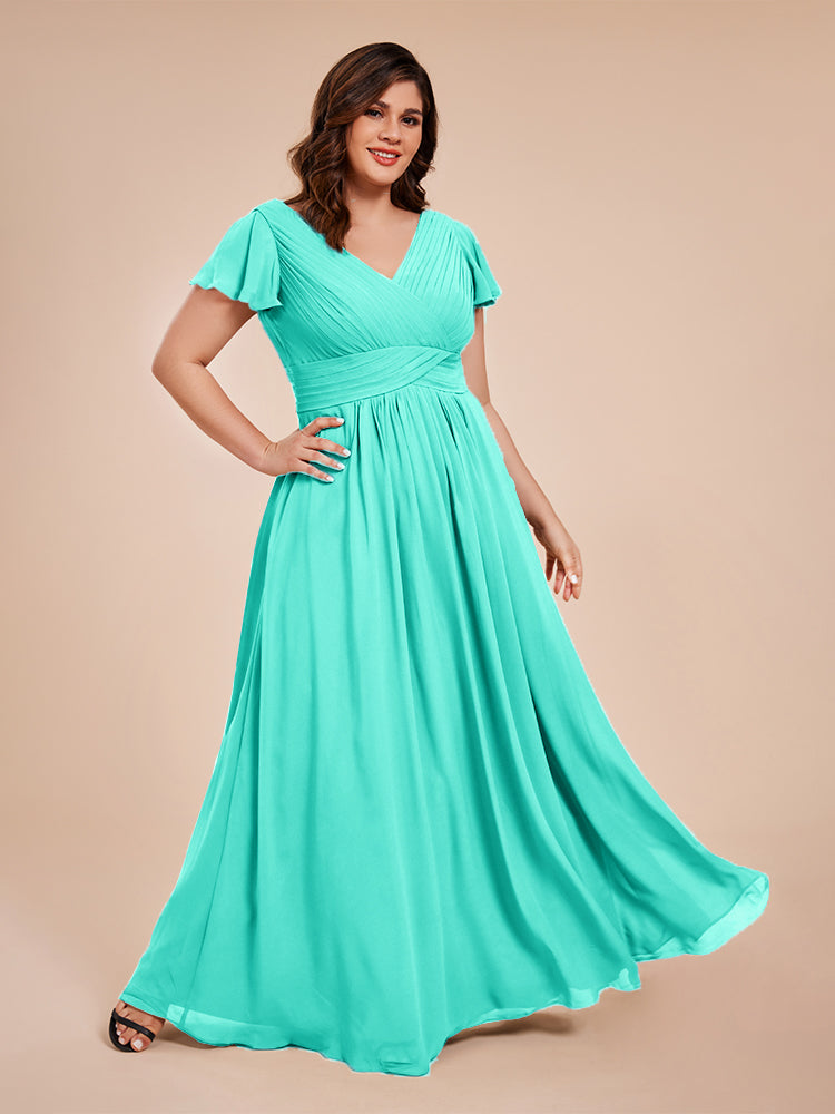 Charlie A-line V Neck Chiffon Plus Size Bridesmaid Dresses