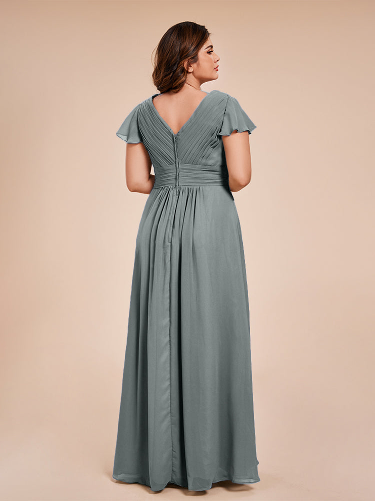 Charlie A-line V Neck Chiffon Plus Size Bridesmaid Dresses