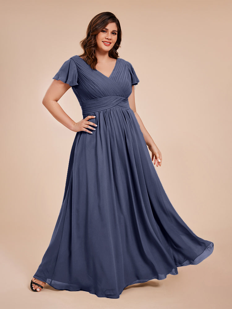 Charlie A-line V Neck Chiffon Plus Size Bridesmaid Dresses