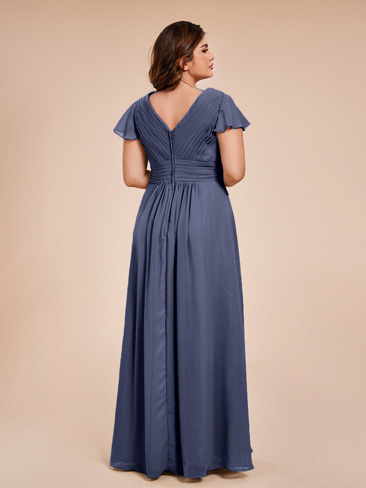 Charlie A-line V Neck Chiffon Plus Size Bridesmaid Dresses