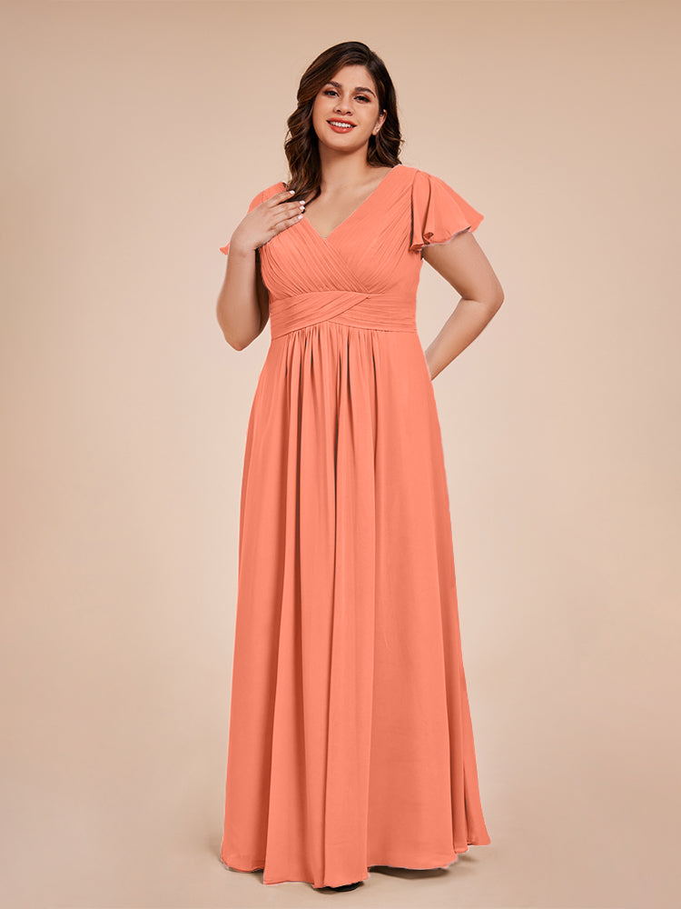 Charlie A-line V Neck Chiffon Plus Size Bridesmaid Dresses