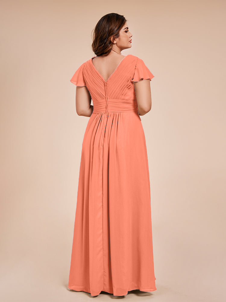 Charlie A-line V Neck Chiffon Plus Size Bridesmaid Dresses