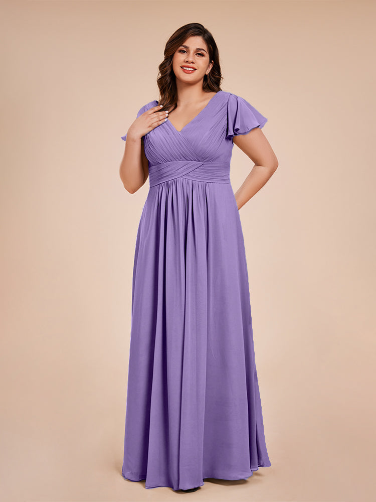 Charlie A-line V Neck Chiffon Plus Size Bridesmaid Dresses