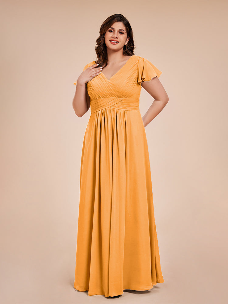 Charlie A-line V Neck Chiffon Plus Size Bridesmaid Dresses