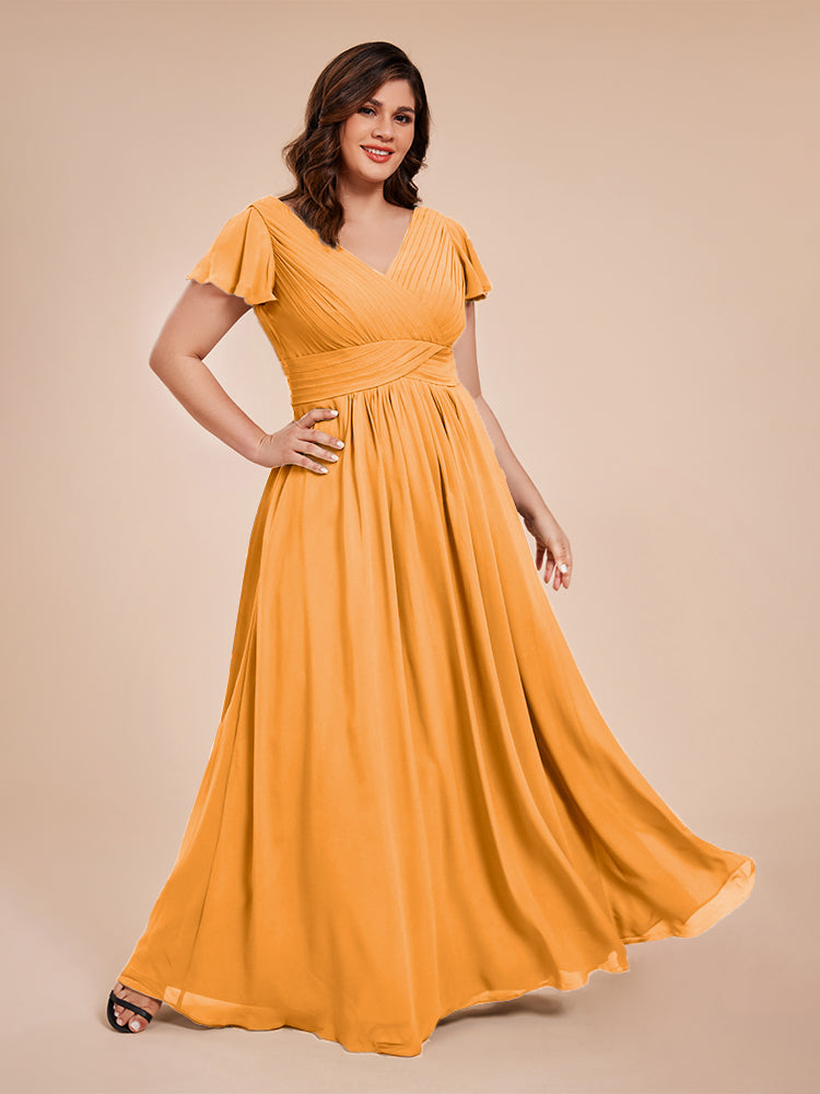 Charlie A-line V Neck Chiffon Plus Size Bridesmaid Dresses