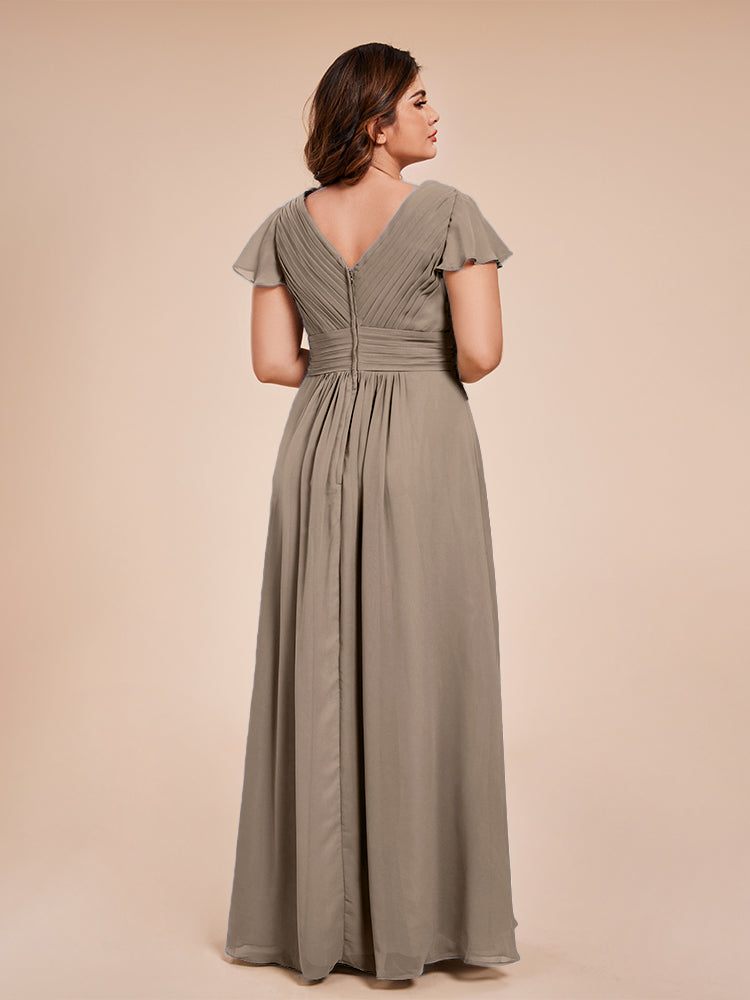 Charlie A-line V Neck Chiffon Plus Size Bridesmaid Dresses