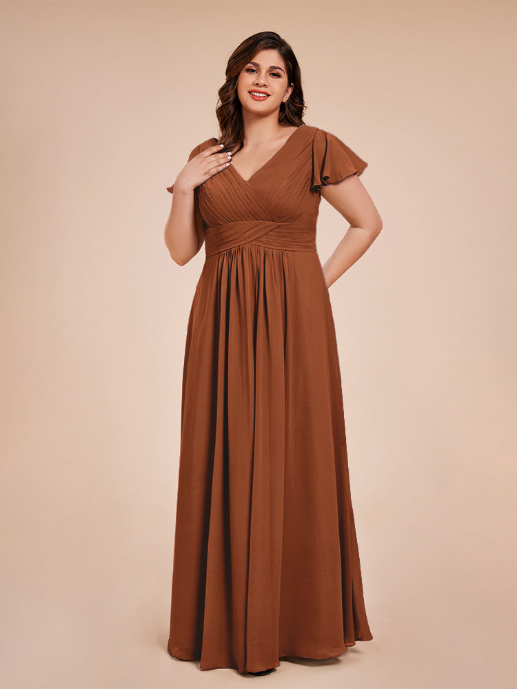 Charlie A-line V Neck Chiffon Plus Size Bridesmaid Dresses