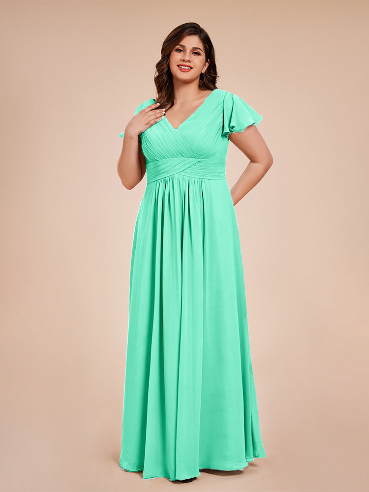 Charlie A-line V Neck Chiffon Plus Size Bridesmaid Dresses