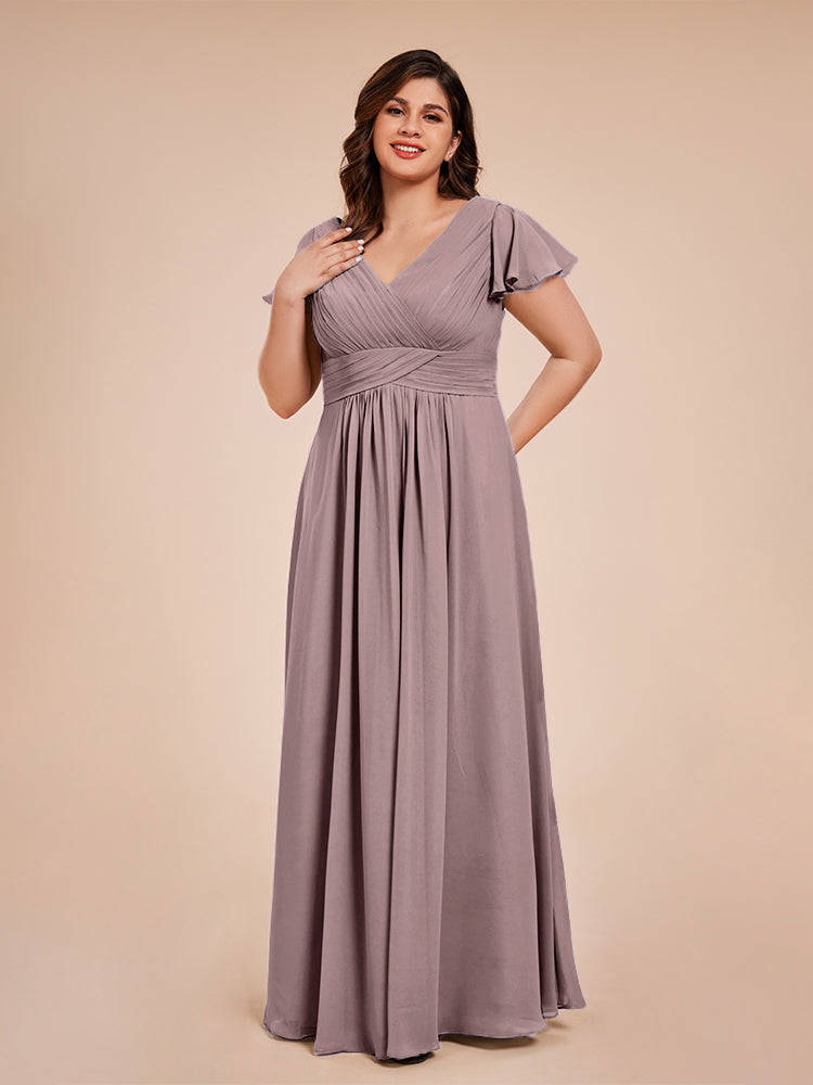 Charlie A-line V Neck Chiffon Plus Size Bridesmaid Dresses