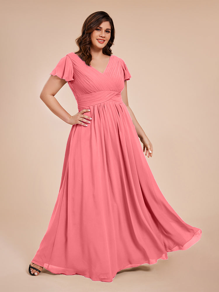 Charlie A-line V Neck Chiffon Plus Size Bridesmaid Dresses