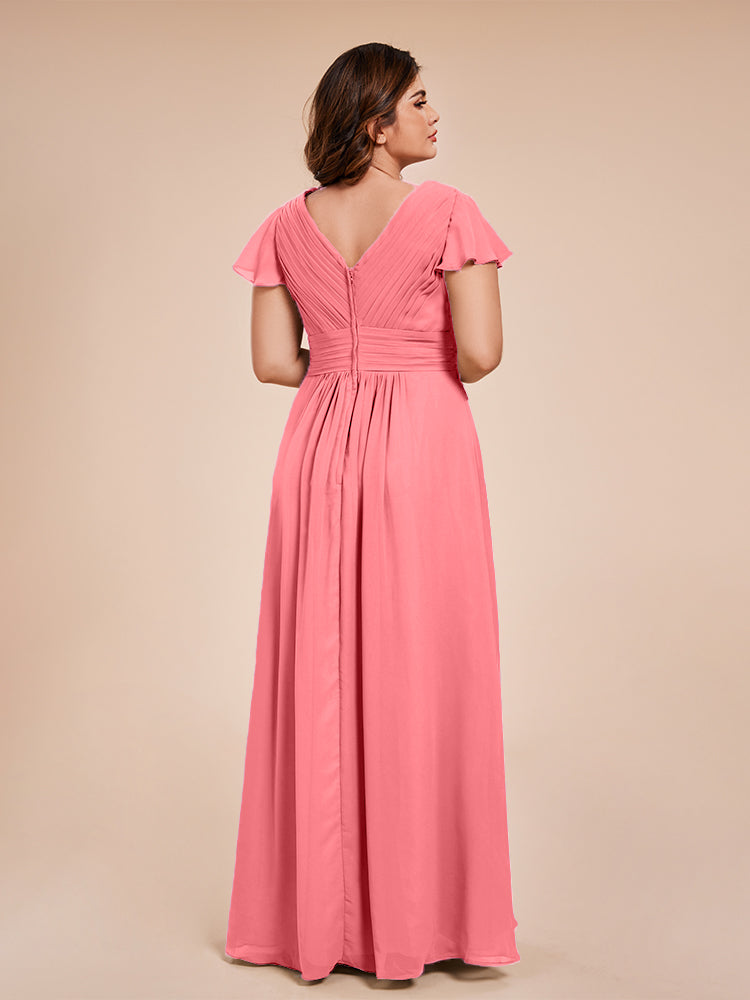 Charlie A-line V Neck Chiffon Plus Size Bridesmaid Dresses