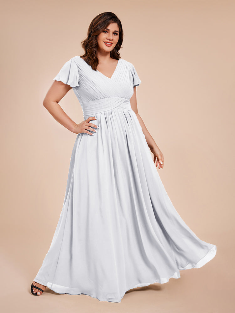 Charlie A-line V Neck Chiffon Plus Size Bridesmaid Dresses