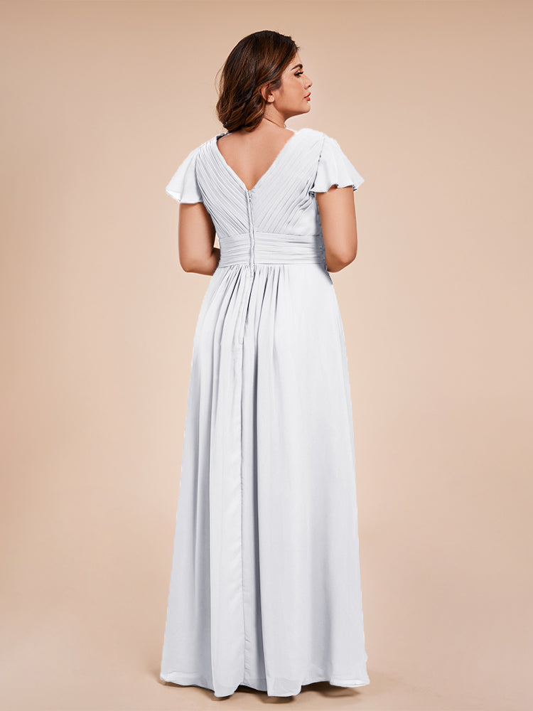 Charlie A-line V Neck Chiffon Plus Size Bridesmaid Dresses