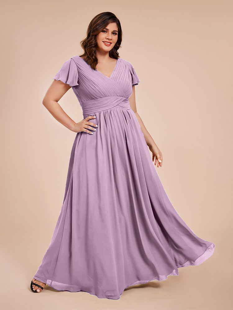 Charlie A-line V Neck Chiffon Plus Size Bridesmaid Dresses