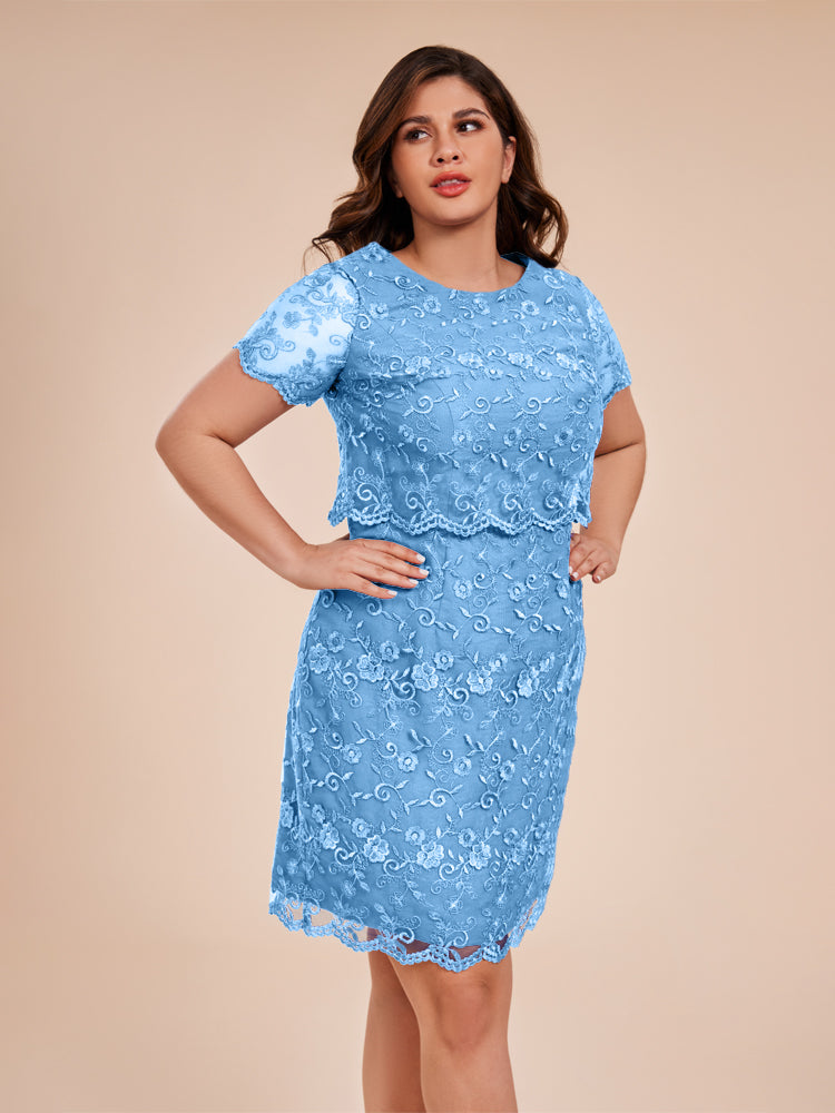 Classic Lace Overlay Short Sleeves Mother of the Bride Dress