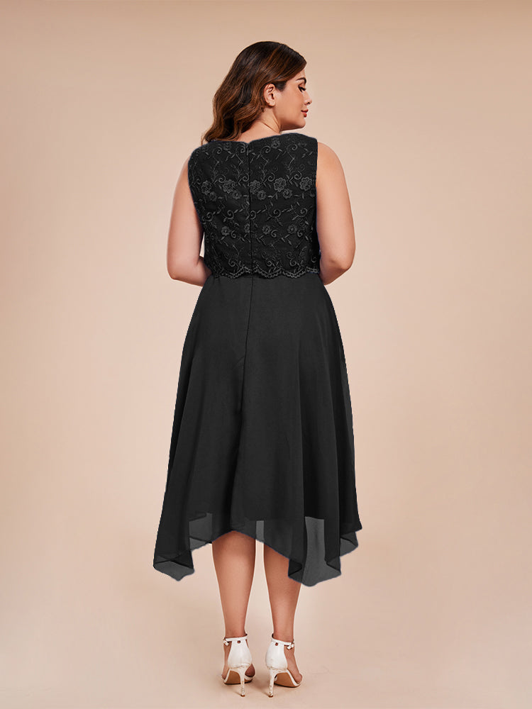 Classic Sleeveless Lace Overlay Chiffon Asymmetrical Mother of the Bride Dress