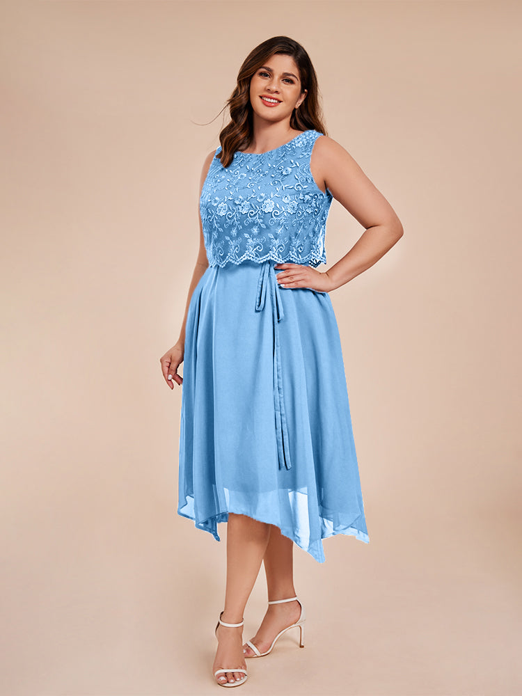 Classic Sleeveless Lace Overlay Chiffon Asymmetrical Mother of the  Groom Dress