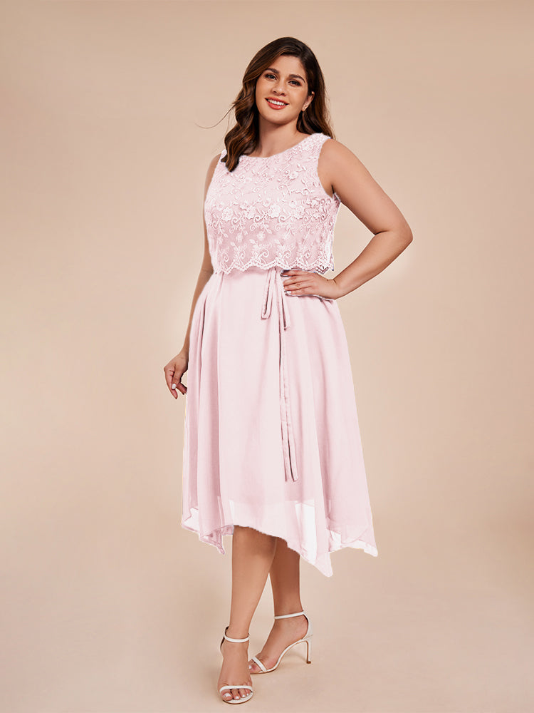 Classic Sleeveless Lace Overlay Chiffon Asymmetrical Mother of the Bride Dress