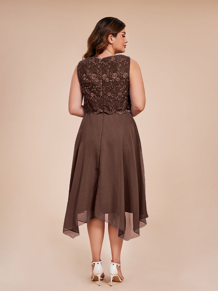 Classic Sleeveless Lace Overlay Chiffon Asymmetrical Mother of the  Groom Dress