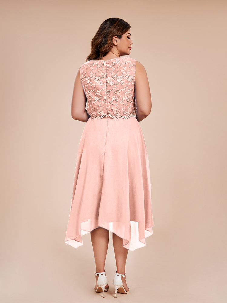 Classic Sleeveless Lace Overlay Chiffon Asymmetrical Mother of the Bride Dress