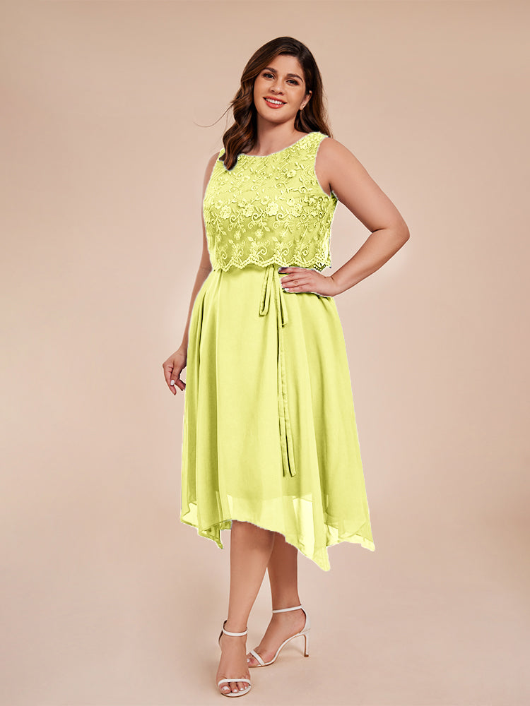 Classic Sleeveless Lace Overlay Chiffon Asymmetrical Mother of the Bride Dress