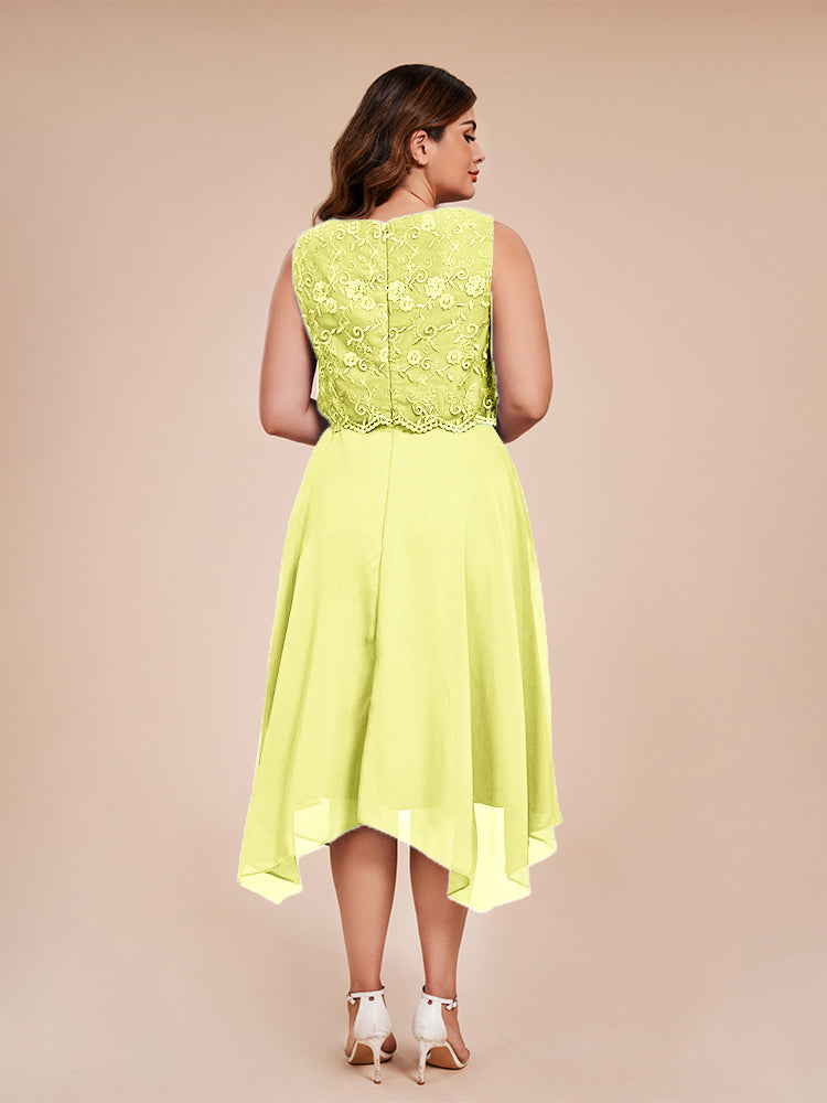 Classic Sleeveless Lace Overlay Chiffon Asymmetrical Mother of the Bride Dress