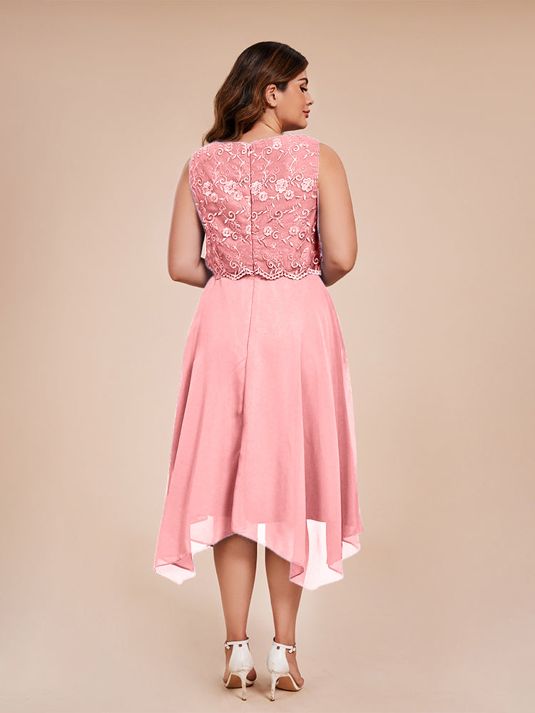 Classic Sleeveless Lace Overlay Chiffon Asymmetrical Mother of the Bride Dress