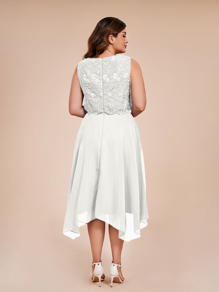 Classic Sleeveless Lace Overlay Chiffon Asymmetrical Mother of the Bride Dress