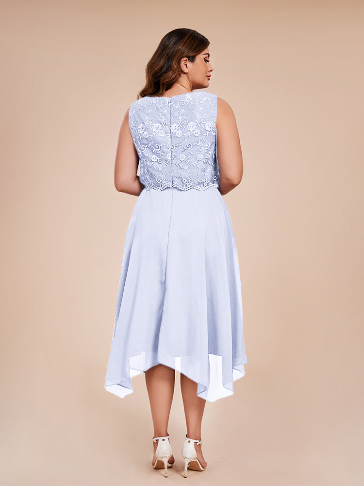 Classic Sleeveless Lace Overlay Chiffon Asymmetrical Mother of the  Groom Dress