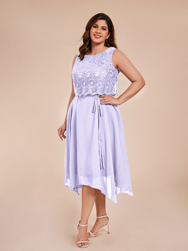 Classic Sleeveless Lace Overlay Chiffon Asymmetrical Mother of the Bride Dress