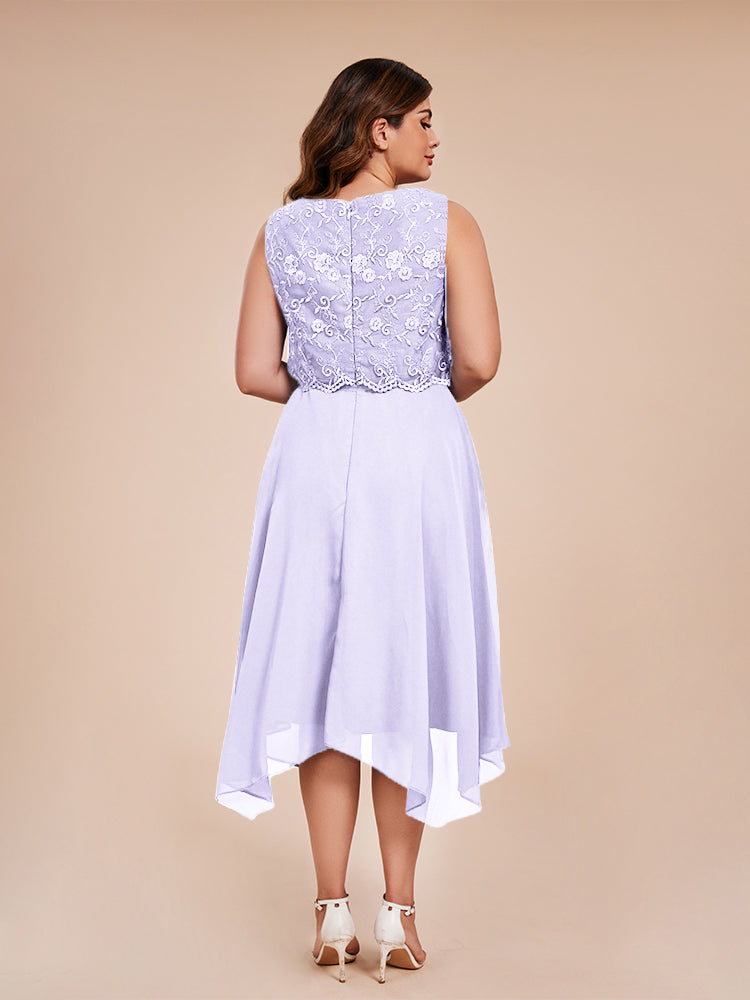 Classic Sleeveless Lace Overlay Chiffon Asymmetrical Mother of the Bride Dress