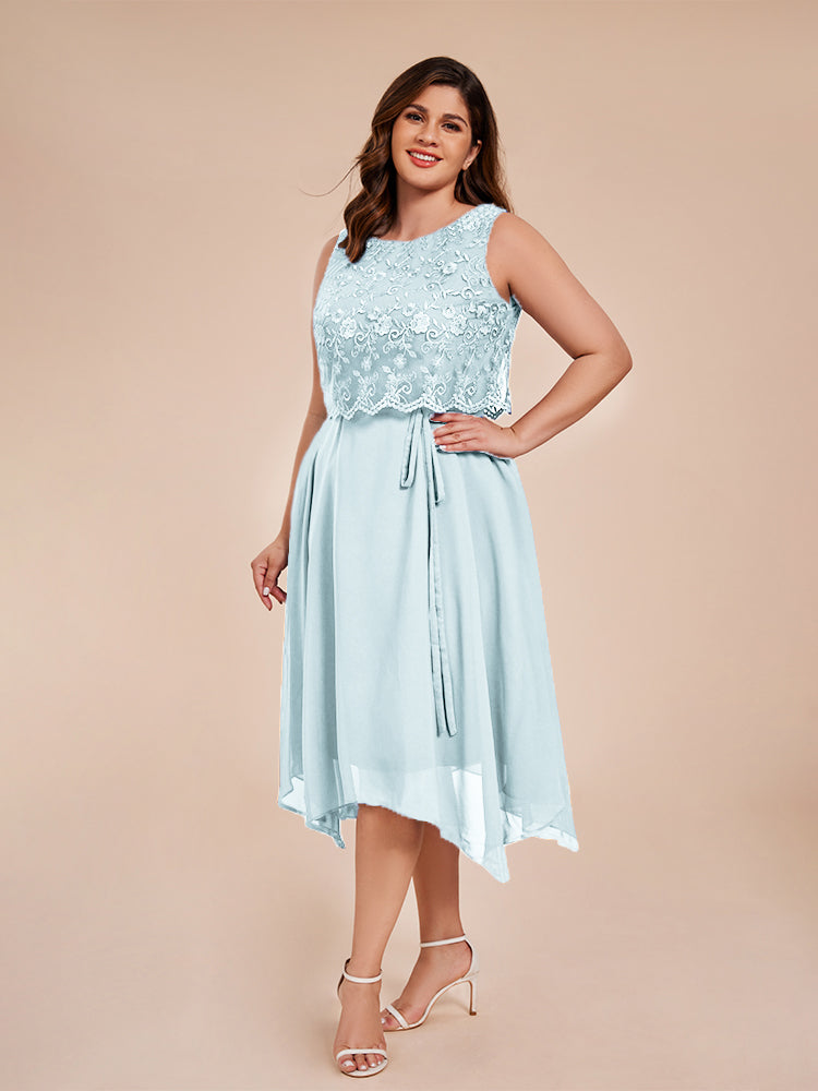 Classic Sleeveless Lace Overlay Chiffon Asymmetrical Mother of the  Groom Dress