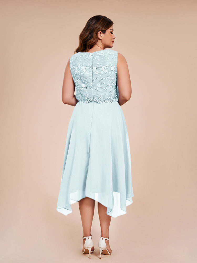 Classic Sleeveless Lace Overlay Chiffon Asymmetrical Mother of the Bride Dress