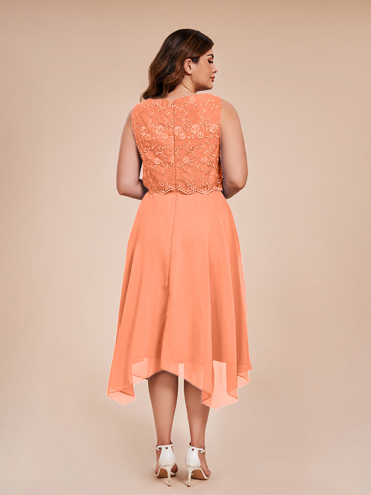 Classic Sleeveless Lace Overlay Chiffon Asymmetrical Mother of the  Groom Dress