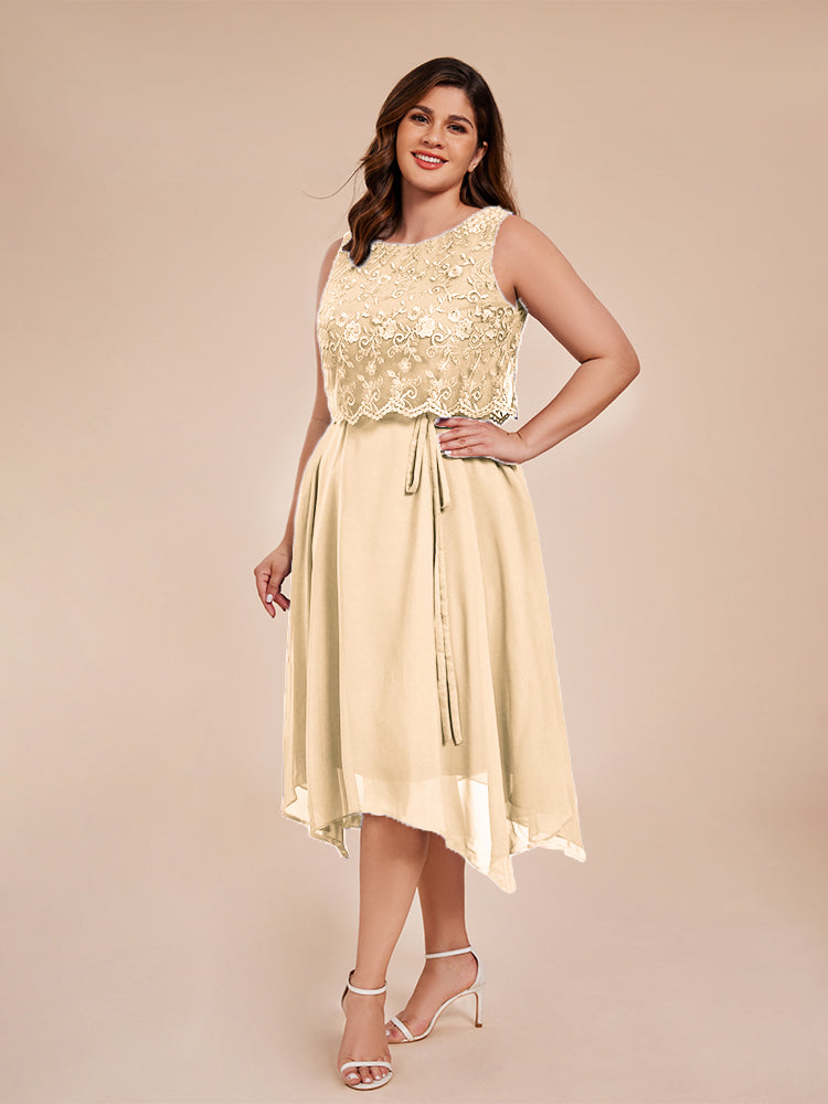 Classic Sleeveless Lace Overlay Chiffon Asymmetrical Mother of the Bride Dress