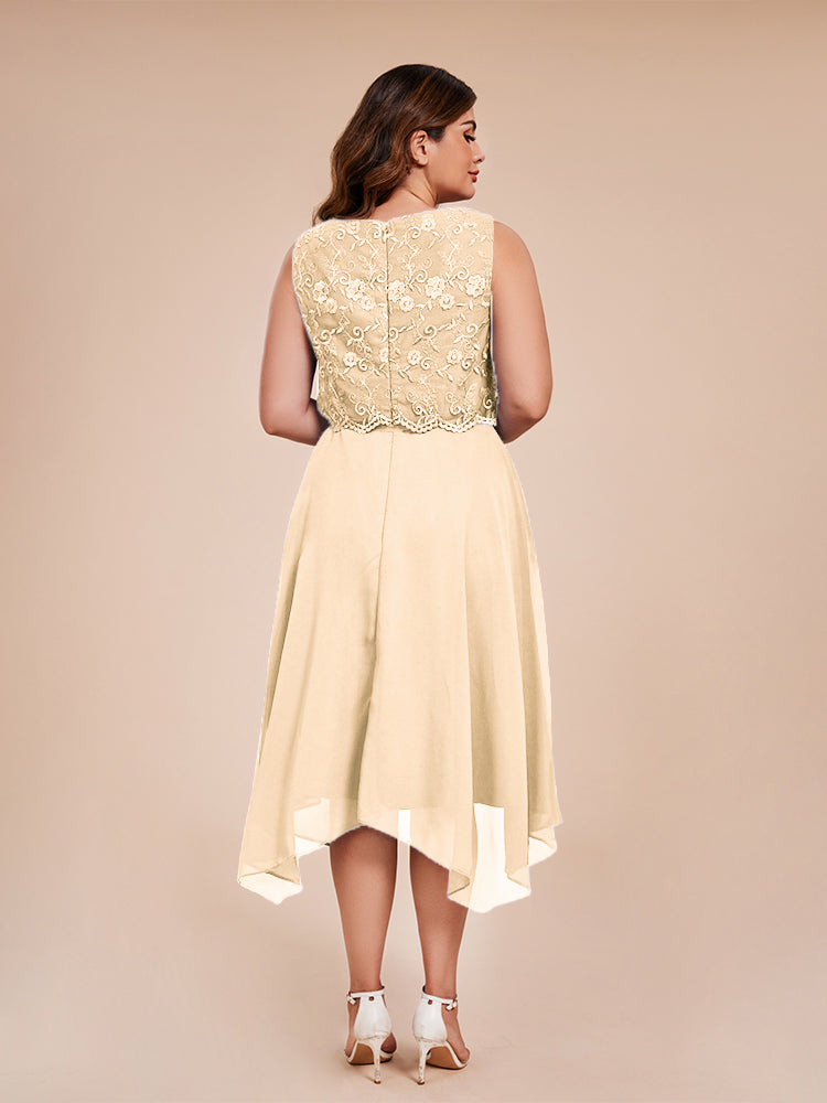 Classic Sleeveless Lace Overlay Chiffon Asymmetrical Mother of the  Groom Dress