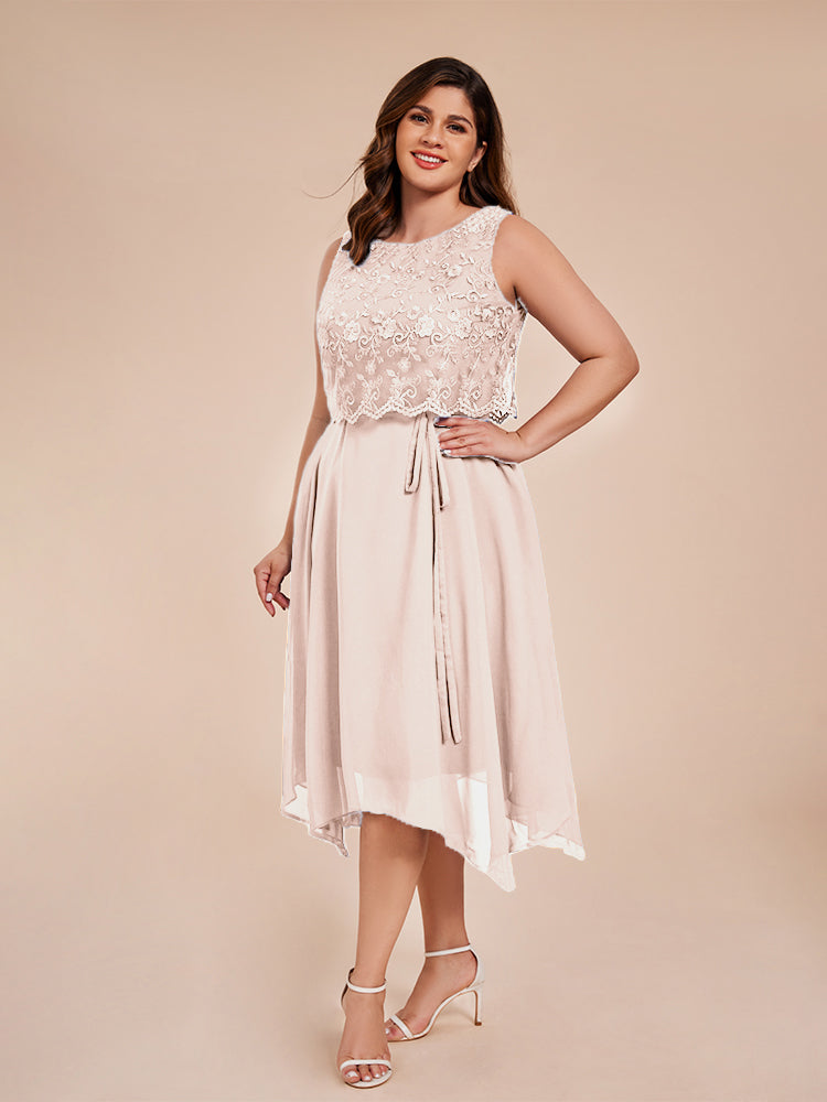 Classic Sleeveless Lace Overlay Chiffon Asymmetrical Mother of the Bride Dress