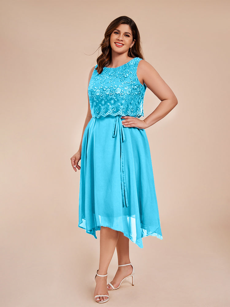 Classic Sleeveless Lace Overlay Chiffon Asymmetrical Mother of the  Groom Dress