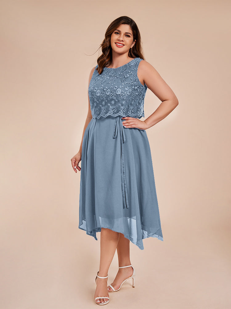 Classic Sleeveless Lace Overlay Chiffon Asymmetrical Mother of the  Groom Dress