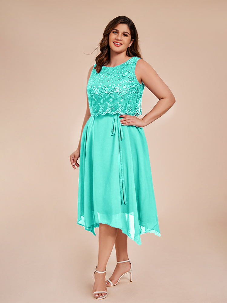 Classic Sleeveless Lace Overlay Chiffon Asymmetrical Mother of the  Groom Dress