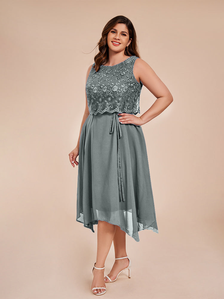 Classic Sleeveless Lace Overlay Chiffon Asymmetrical Mother of the Bride Dress