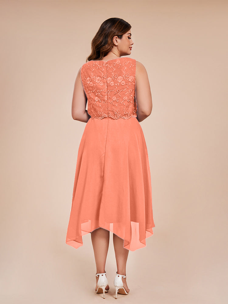 Classic Sleeveless Lace Overlay Chiffon Asymmetrical Mother of the  Groom Dress