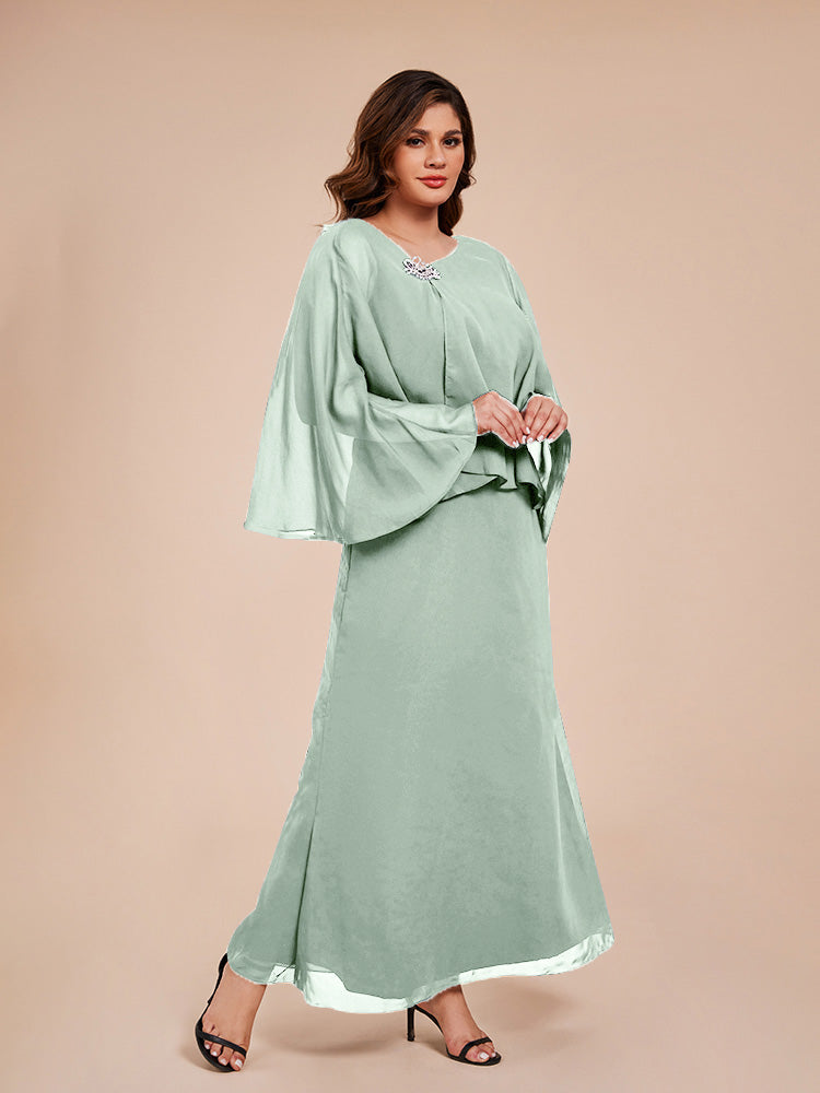 Classy Column Ankle Length Chiffon Mother of the Bride Dress with Crystal